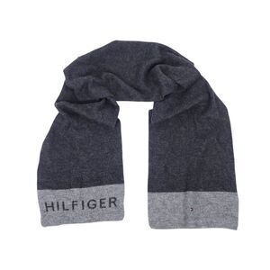 Tommy Hilfiger Scarf Vintage Mens Knit Logo Long Rectangle Wrap Gray Womens